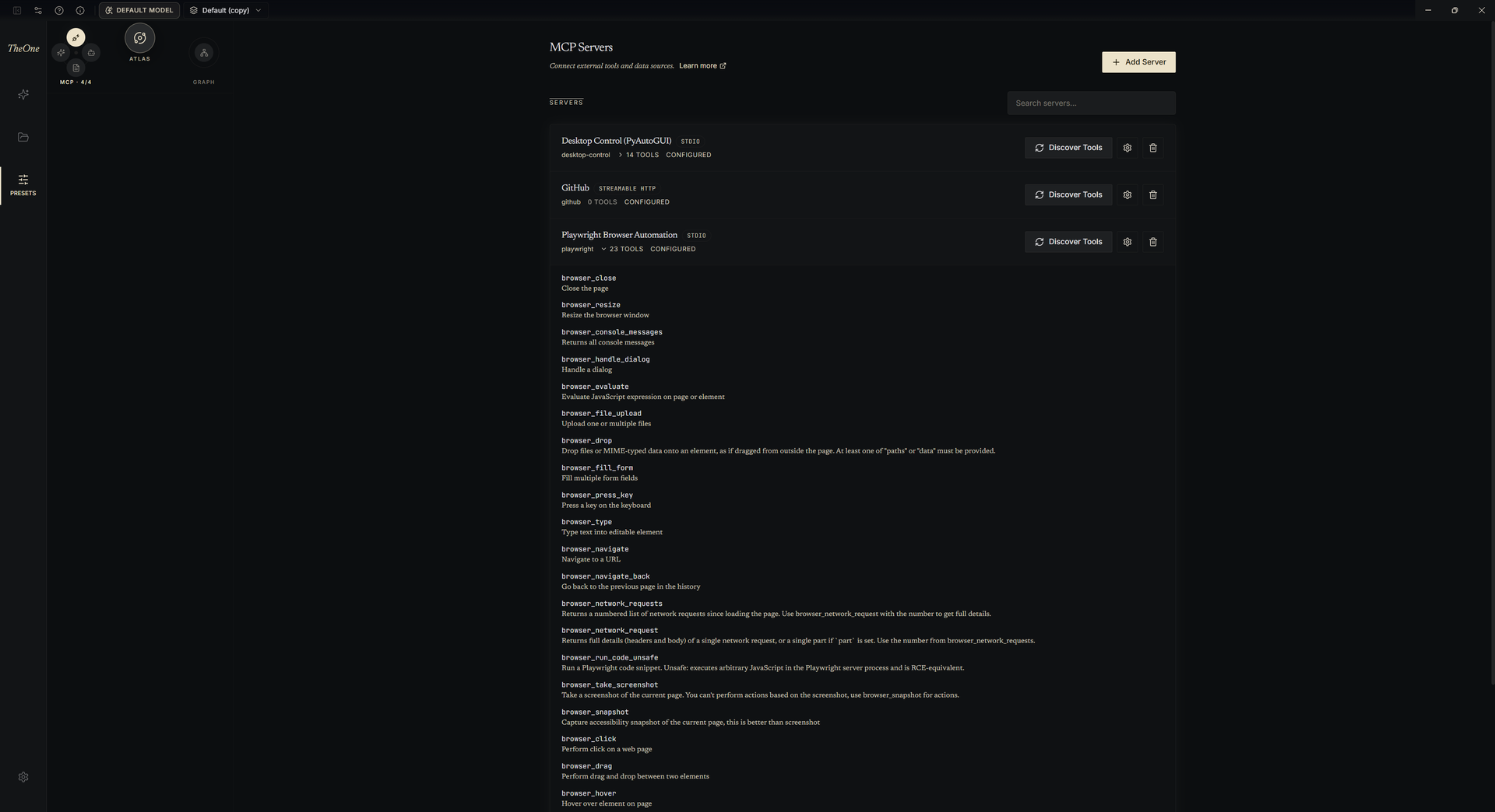 The MCP Servers page