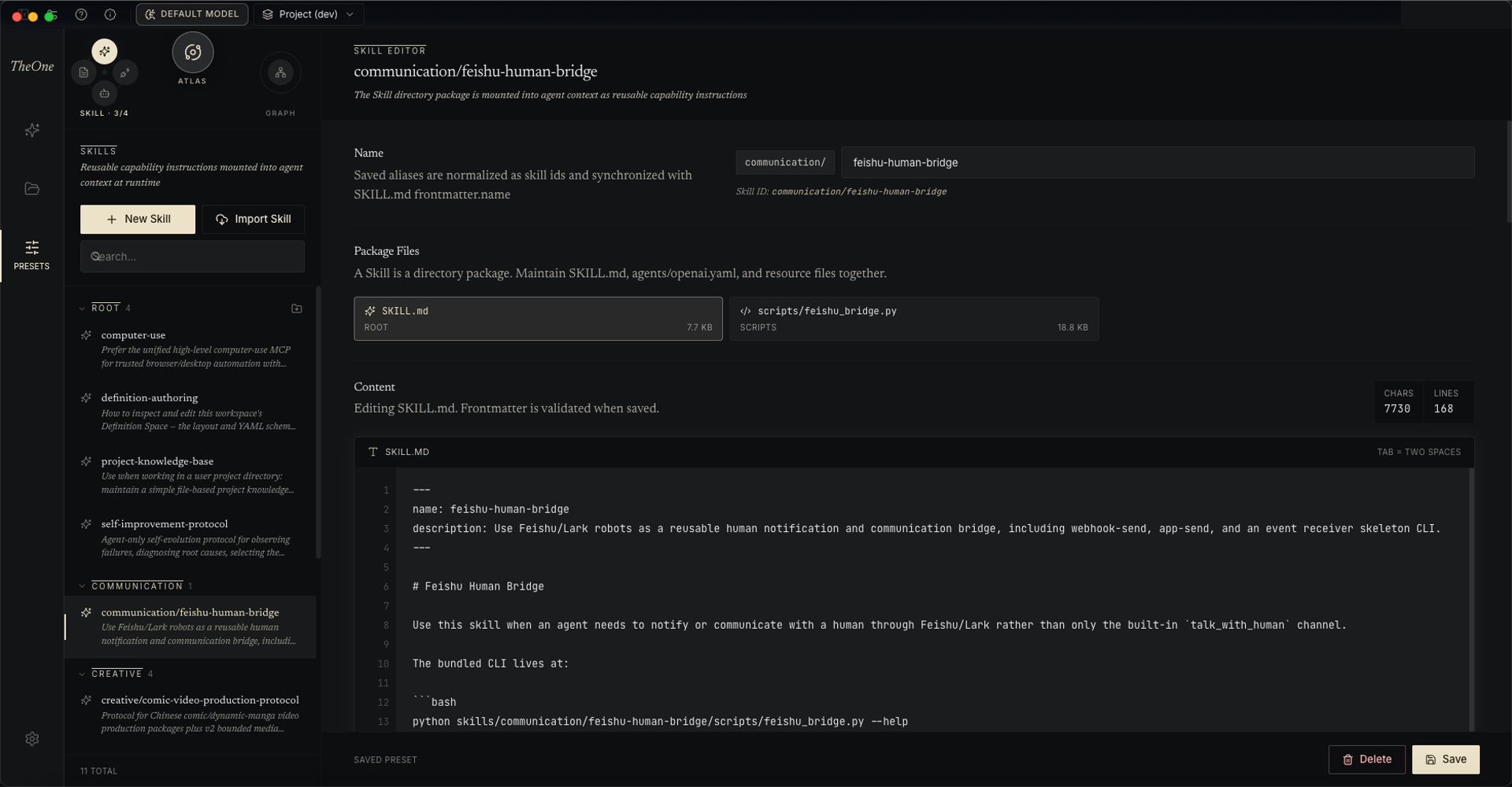The Skill editor